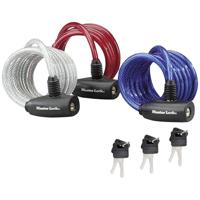 Masterlock 3 coiled cables 1,80mx Ø 8mm - vinyl cover : blue, red & transparent - 8127EURTRI - thumbnail