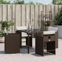 Tuinstoelen 4 st met kussens poly rattan bruin - thumbnail