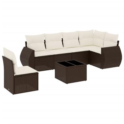 6-delige Loungeset met kussens poly rattan bruin