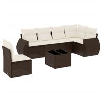 6-delige Loungeset met kussens poly rattan bruin - thumbnail