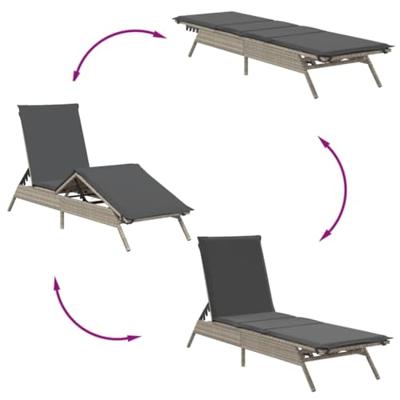 Ligbedden 2 st met tafel poly rattan lichtgrijs - thumbnail