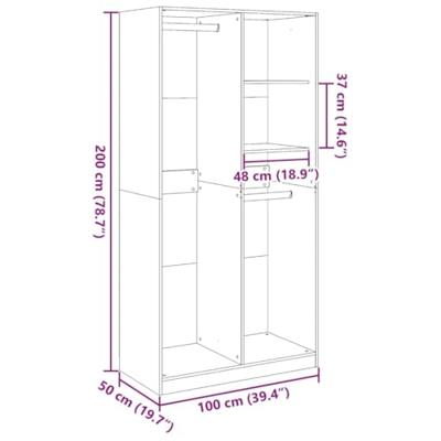 Kledingkast 100x50x200 cm bewerkt hout wit