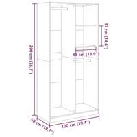 Kledingkast 100x50x200 cm bewerkt hout wit - thumbnail
