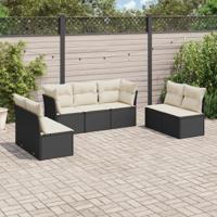 7-delige Loungeset met kussens poly rattan zwart - thumbnail