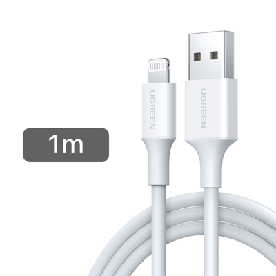 UGREEN 20728 USB-kabel USB 2.0 Apple Lightning stekker, USB-A stekker 1 m Wit