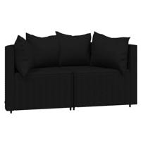 3-delige Loungeset met kussens poly rattan zwart - thumbnail