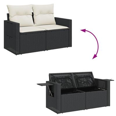 5-delige Loungeset met kussens poly rattan zwart - thumbnail