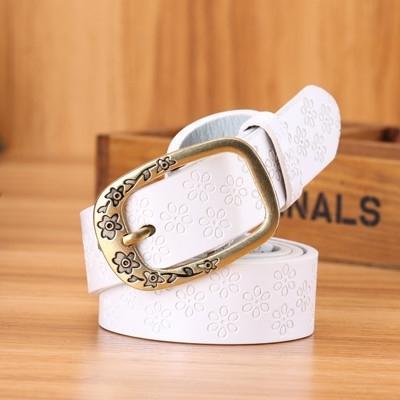Dames Plum Blossom patroon metalen gesp PU lederen riem (wit)