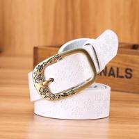 Dames Plum Blossom patroon metalen gesp PU lederen riem (wit) - thumbnail