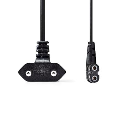 Stroomkabel | Euro Male | IEC-320-C7 | Gehoekt | Links Gehoekt | Vernikkeld | 3.00 m | Plat | PVC | Zwart Stroomkabel | Euro Male | IEC-320-C7 | Gehoekt | Links Gehoekt | Vernikkeld | 3.00 m | Plat | PVC | Zwart