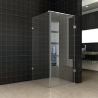 Douchecabine Wiesbaden Profielloos met Nisdeur en Vaste Wand 70x90 cm 8mm Nano Coating Chroom - thumbnail