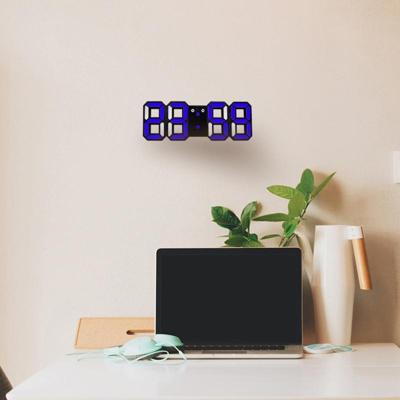 Multifunctionele grote 3D LED digitale Wandklok Alarm met sluimerfunctie 12/24 uur Display voor Home keuken Bureau DC 5V CE Certificated(Blue)