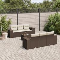 7-delige Loungeset met kussens poly rattan bruin - thumbnail