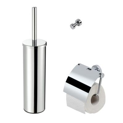 Geesa Nemox Toiletaccessoireset - Toiletborstel met houder - Toiletrolhouder met klep - Handdoekhaak - Chroom 916500-02-115