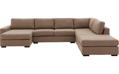 Goossens Bank Lucca bruin, stof, 2,5-zits, stijlvol landelijk met ligelement rechts