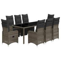 9-delige Bistroset met kussens poly rattan grijs - thumbnail