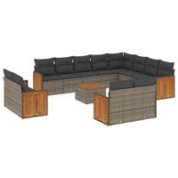 13-delige Loungeset met kussens poly rattan grijs - thumbnail