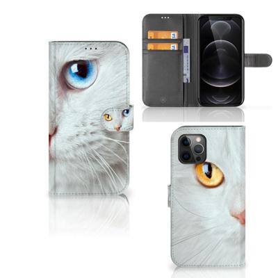 Apple iPhone 12 Pro Max | Telefoonhoesje | Met pasjeshouder | Witte Kat