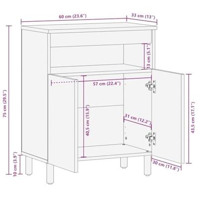 Dressoir 60x33x75 cm massief mangohout bruin