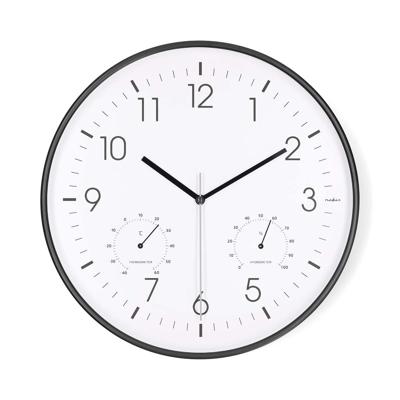 Wandklok | Diameter: 300 mm | Kunststof | Stille beweging | Thermometer | Hygrometer | Wit / Zwart