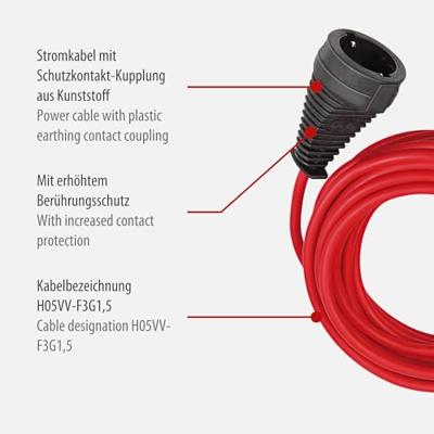 Brennenstuhl Kwaliteits kunststof verlengsnoer 10m rood H05VV-F 3G1,5 - 1167460 - thumbnail
