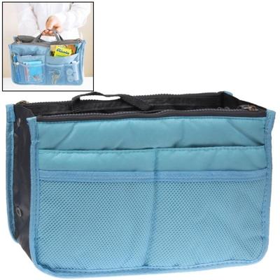 Verdikken draagbare multifunctionele dubbele rits cosmetische zak opbergtas in zak (blauw)