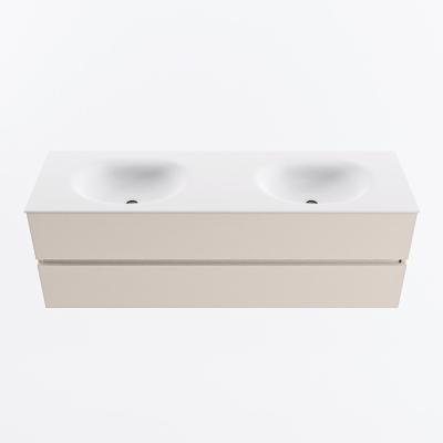 MONDIAZ VICA 150cm badmeubel onderkast Linen 2 lades. Wastafel MOON dubbel zonder kraangat, kleur Talc.