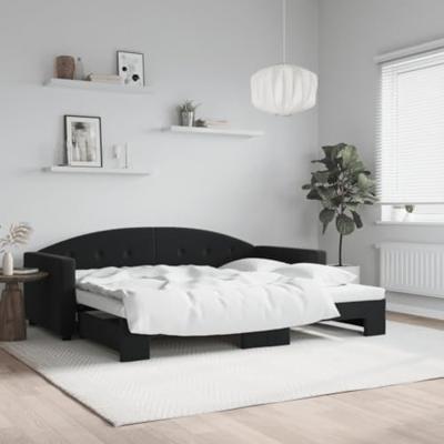 Slaapbank met onderschuifbed 90x200 cm fluweel zwart