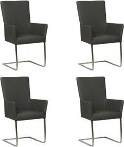 Set van 4 Donkergrijze leren industriële eetkamerstoelen Dare - poot vierkant rvs - Toledo Leer Antracite (donkergrijs leer)