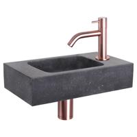 Fonteinset Differnz Bombai Natuursteen 40x22x9 cm Zwart Met Gebogen Kraan Rood Koper Differnz - thumbnail