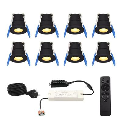 Set van 8 12V 3W - Mini LED Inbouwspot - Zwart - Dimbaar - Verzonken - Verandaverlichting - IP65 voor buiten - 2700K - Warm wit