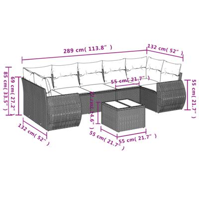 8-delige Loungeset met kussens poly rattan zwart - thumbnail