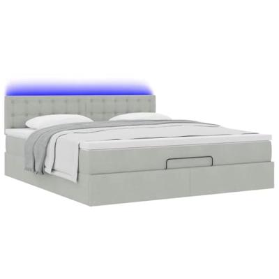 Ottoman bed met matras en LED's 160x200cm fluweel lichtgrijs
