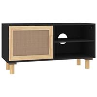 Tv-meubel 80x30x40 cm massief grenenhout en rattan zwart - thumbnail