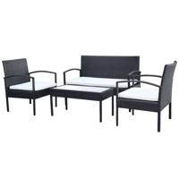 VidaXL 4-delige loungeset met kussens poly rattan zwart - thumbnail