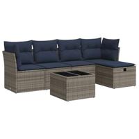 6-delige Loungeset met kussens poly rattan grijs - thumbnail