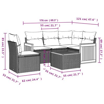 6-delige Loungeset met kussens poly rattan beige - thumbnail