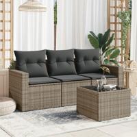 4-delige Loungeset met kussens poly rattan grijs - thumbnail