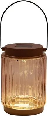 Anna's collection lantaarn solar 1led glas 12x8.5cm terra