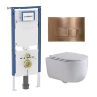 QeramiQ Dely Swirl Toiletset - 36.3x51.7cm - Geberit UP720 Duofix Sigma inbouwreservoir - slim zitting - koperen bedieningsplaat - rechthoekige knoppen - wit glans SW1237202/SW706197/SW1000766/SW1026256 - thumbnail