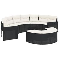 3-delige Loungeset halfrond poly rattan zwart - thumbnail