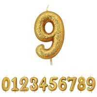 Nummerkaars &apos;9&apos; Glittergoud - thumbnail