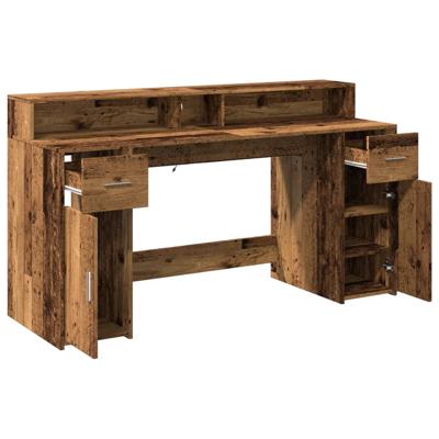 Bureau met LED-verlichting 200x55x91 cm bewerkt hout oud hout - thumbnail