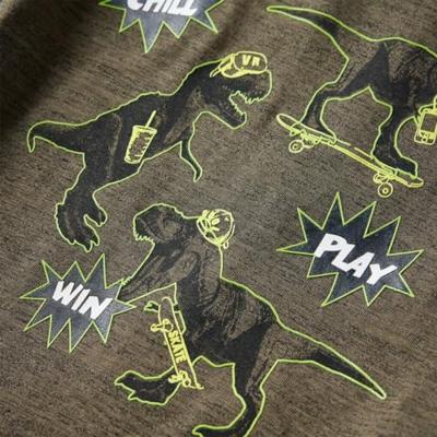 Kindershirt met lange mouwen dinosaurusprint 104 gemleerd kakikleurig - thumbnail