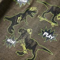 Kindershirt met lange mouwen dinosaurusprint 128 gemleerd kakikleurig - thumbnail