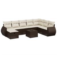 9-delige Loungeset met kussens poly rattan bruin - thumbnail