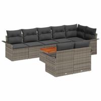 Tuinbankenset met kussen 9 pcs Grijs poly rattan - thumbnail