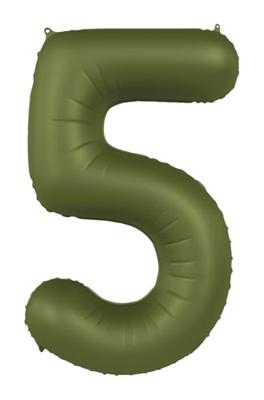 Folieballon Cijfer 5 Olijfgroen Mat (86cm)