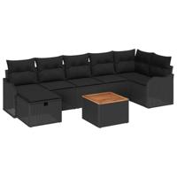 Tuinbankenset met kussen met opslag 8 pcs Zwart Poly riet - thumbnail