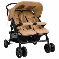 VidaXL Tweelingkinderwagen staal taupe - thumbnail